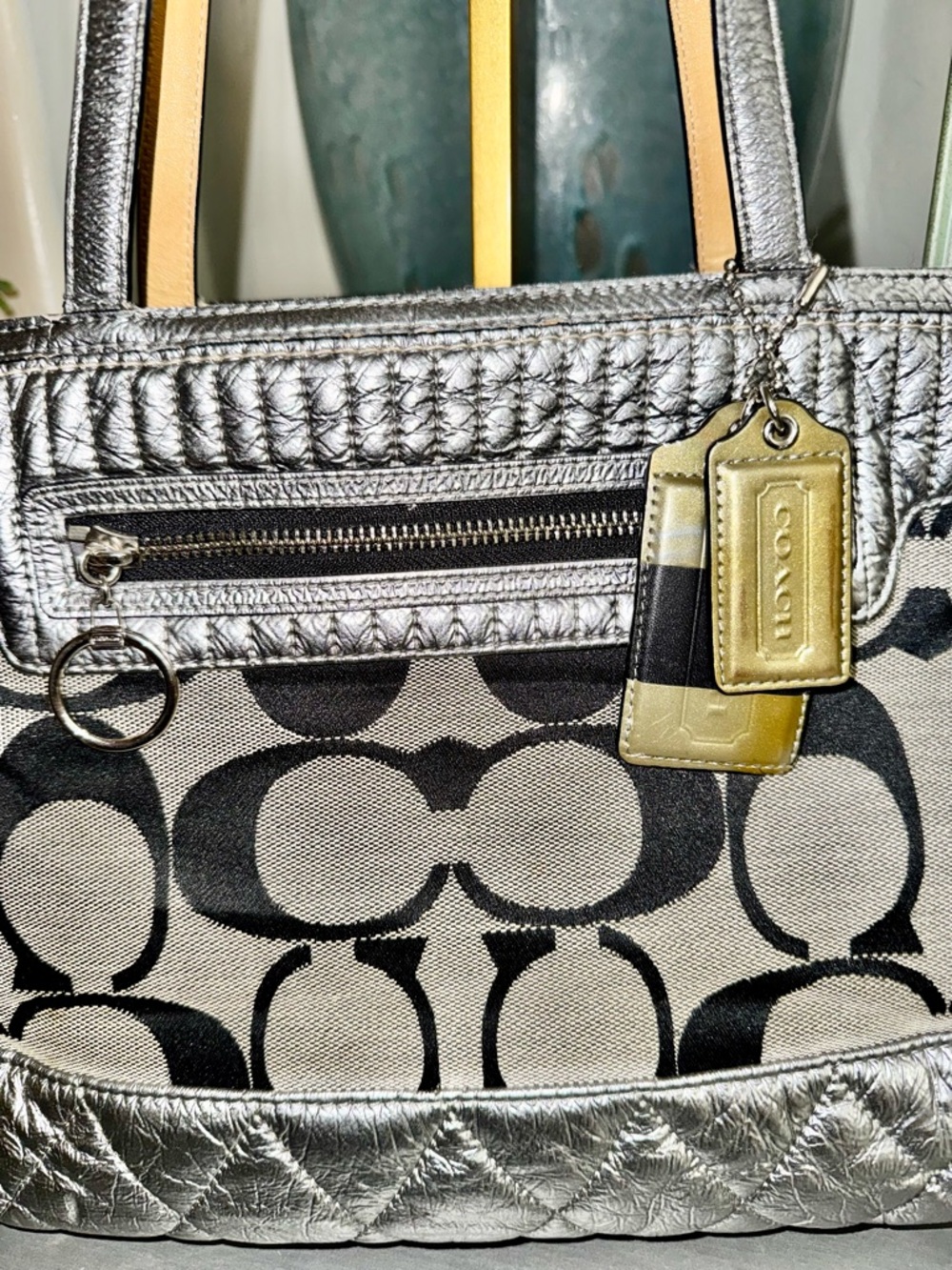 Coach Signature Metallic Poppy Quilted Canvas Tote G1176-18676 (2011) EUC - Picture 7 of 16